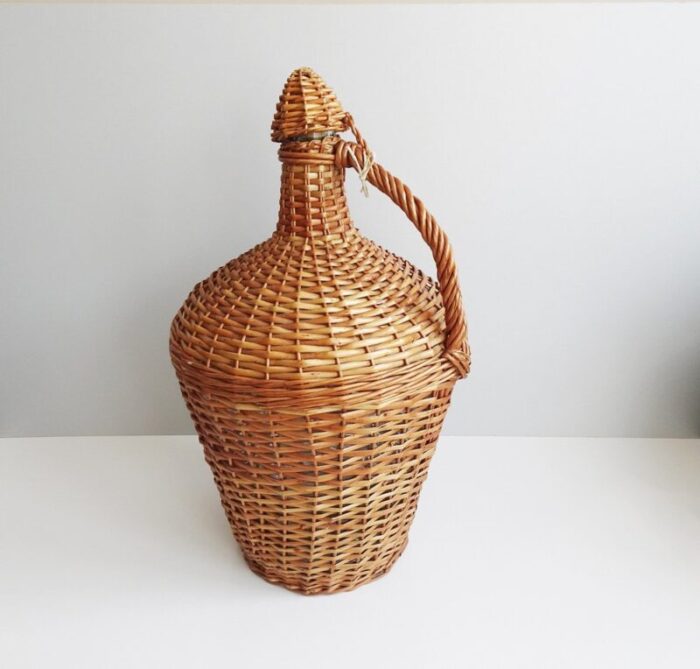 large vintage wicker basket glass balloon 1960s 1