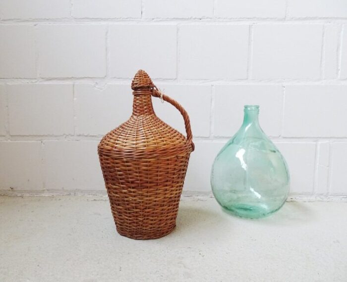 large vintage wicker basket glass balloon 1960s 10