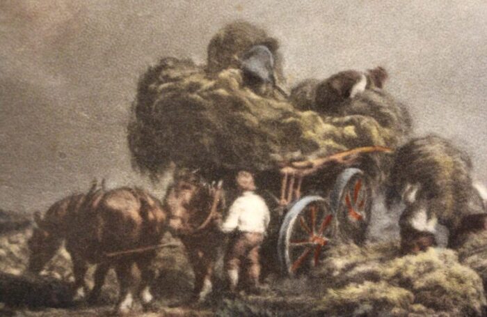 late 19th century british mezzotint gathering hay by will henderson 8152