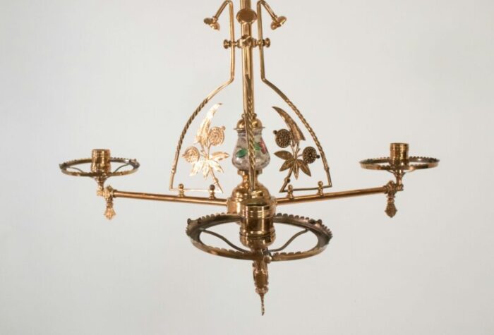 late 19th century english aesthetic movement copper gasolier with adjustable height 8134