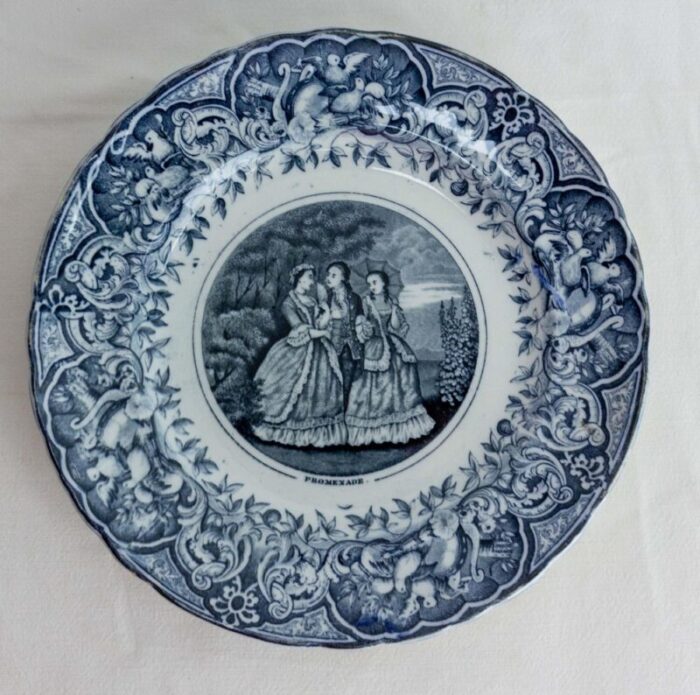 late 19th century gallant scenes faience plate france 3