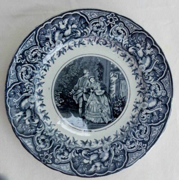 late 19th century gallant scenes faience plate france 4