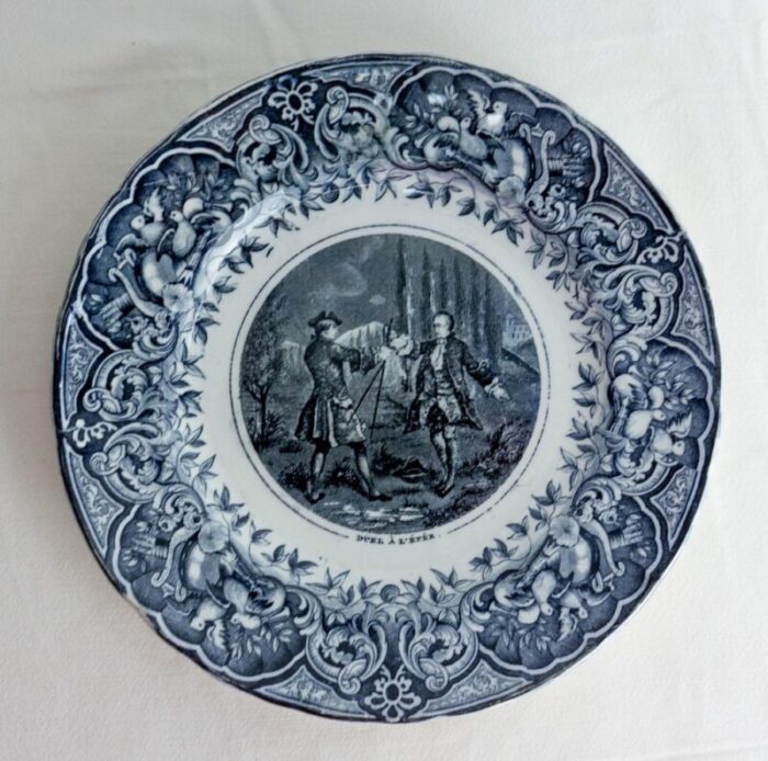 late 19th century gallant scenes faience plate france 5