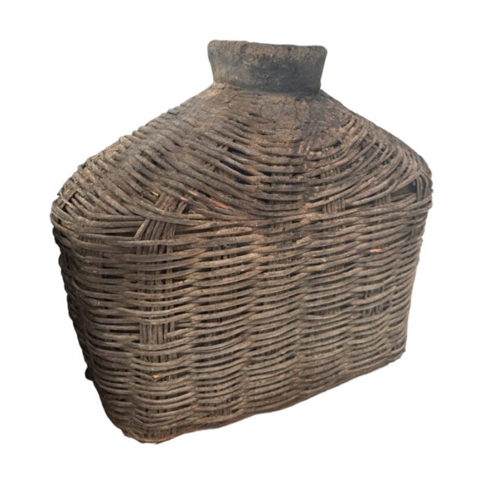 late 19th century woven willow oil container 1413