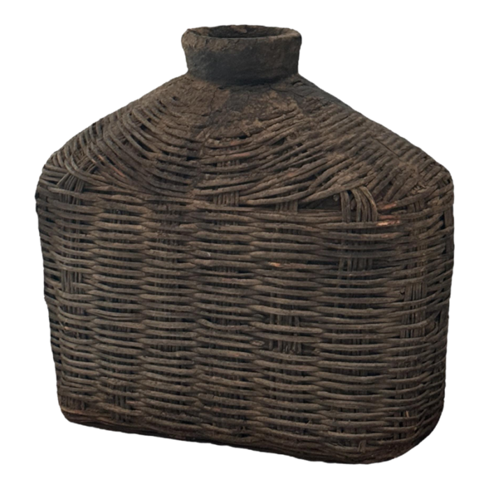 late 19th century woven willow oil container 3898