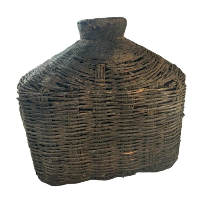 late 19th century woven willow oil container 7121