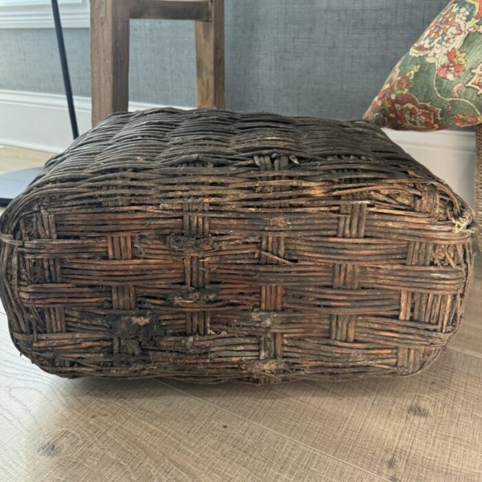 late 19th century woven willow oil container 9612