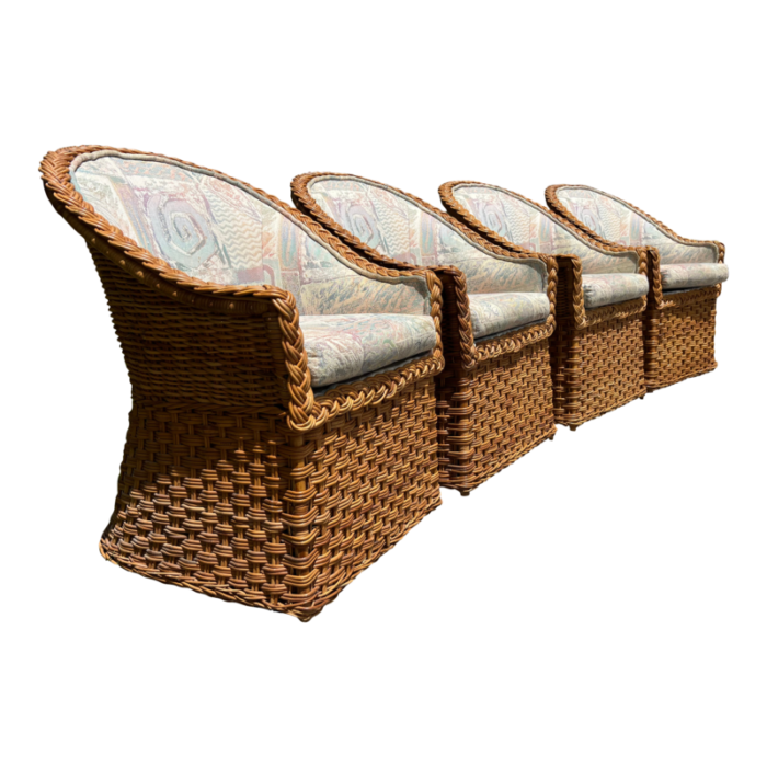 late 20th century coastal wicker braided rattan lounge chairs set of 4 4643