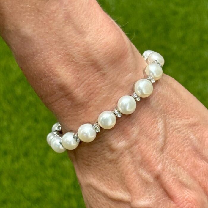 late 20th century diamond fresh water cultured pearl 14 karat white gold bracelet 0065