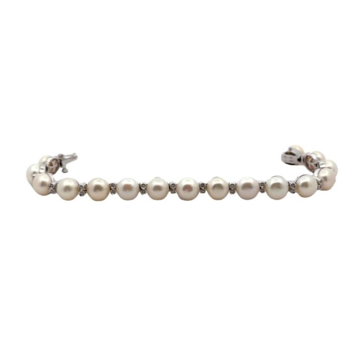 late 20th century diamond fresh water cultured pearl 14 karat white gold bracelet 8271