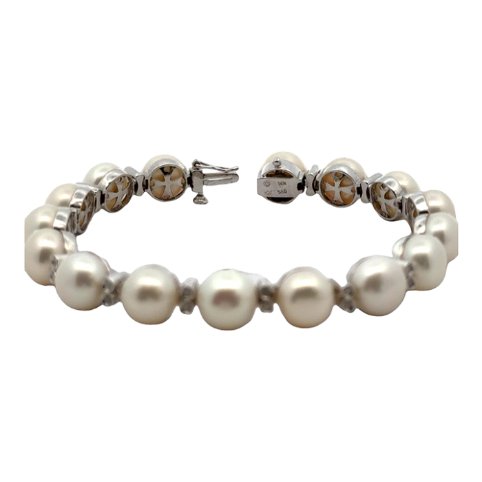 late 20th century diamond fresh water cultured pearl 14 karat white gold bracelet 8566