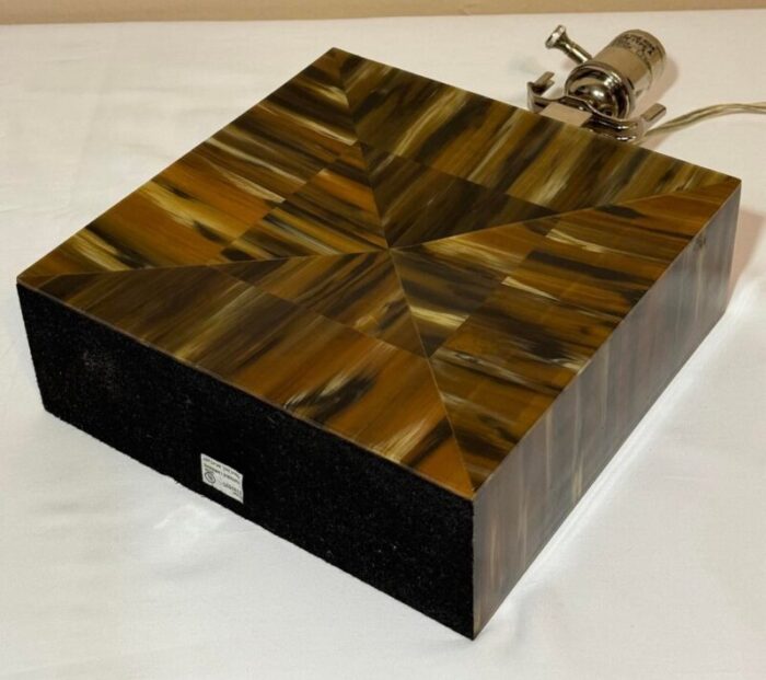 late 20th century faux tortoise shell acrylic table lamp geometric detail 0291