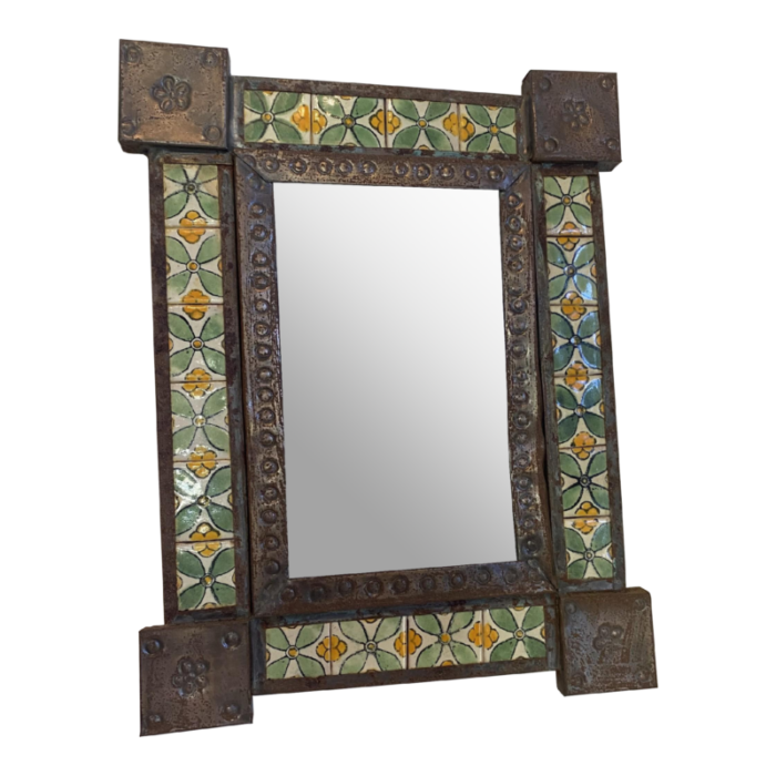 late 20th century small mexican mirror with tile border 1251