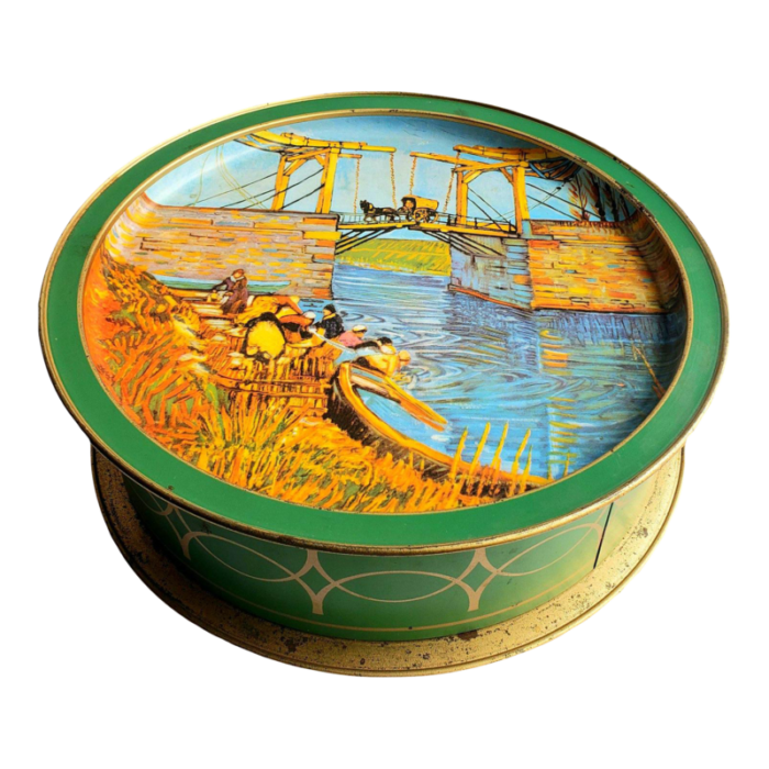 late 20th century vintage van gogh lithograph tin biscuit box 1458