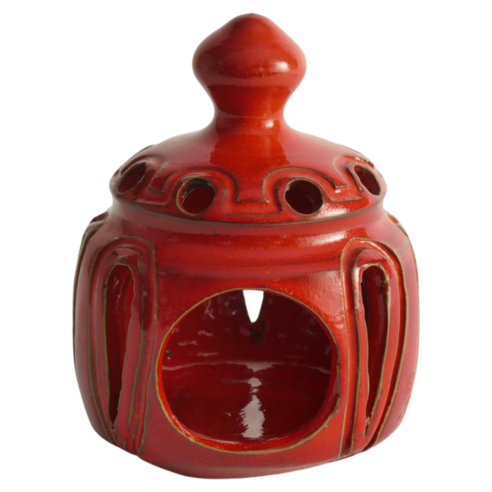 lobster red handmade ceramic candle lamp by barbro sundelin for basun keramik 6115