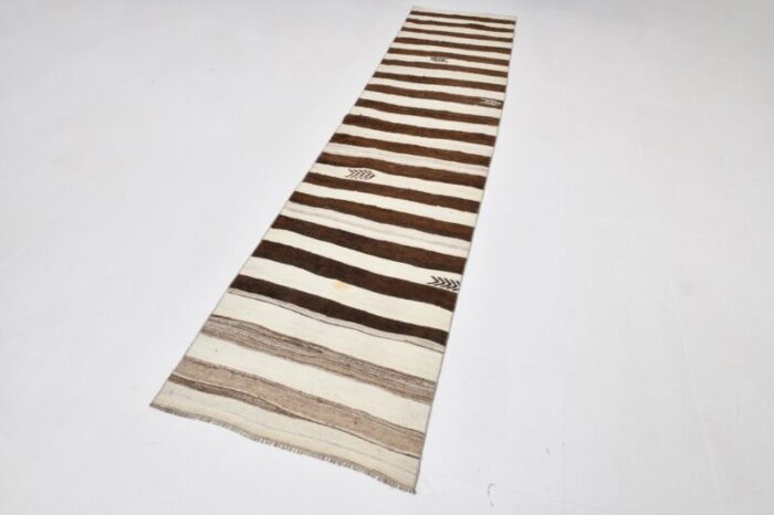 long brown and beige kilim runner rug 1962 1