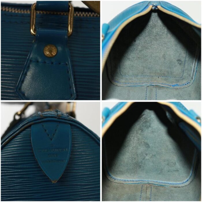 louis vuitton epi speedy 25 hand bag toledo blue m43015 lv auth 78936 9499