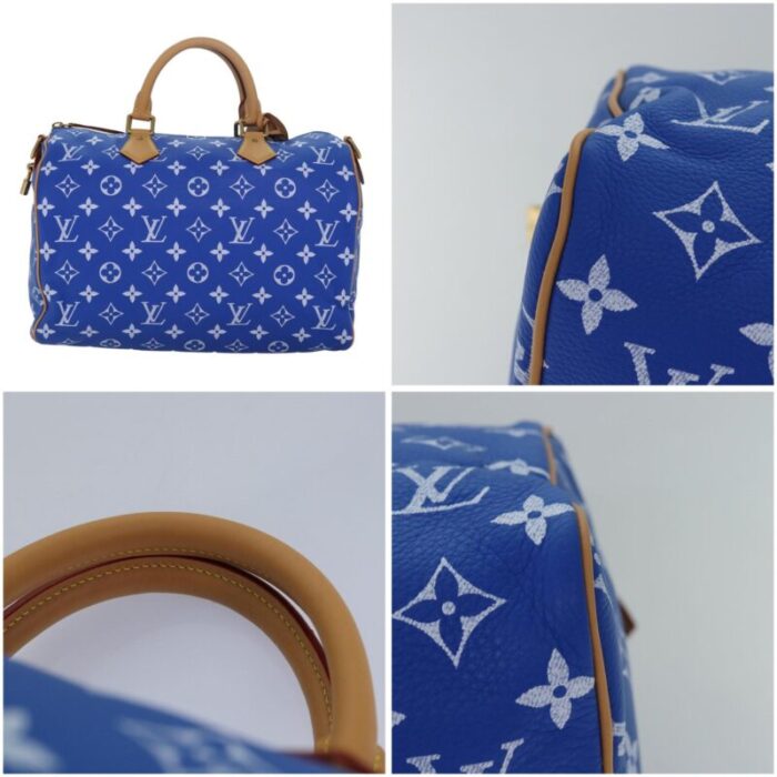 louis vuitton monogram speedy p9 bandouliere 40 hand bag blue m24418 auth 76198s 2849