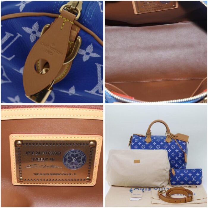 louis vuitton monogram speedy p9 bandouliere 40 hand bag blue m24418 auth 76198s 6630