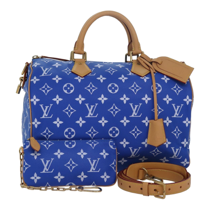 louis vuitton monogram speedy p9 bandouliere 40 hand bag blue m24418 auth 76198s 8767