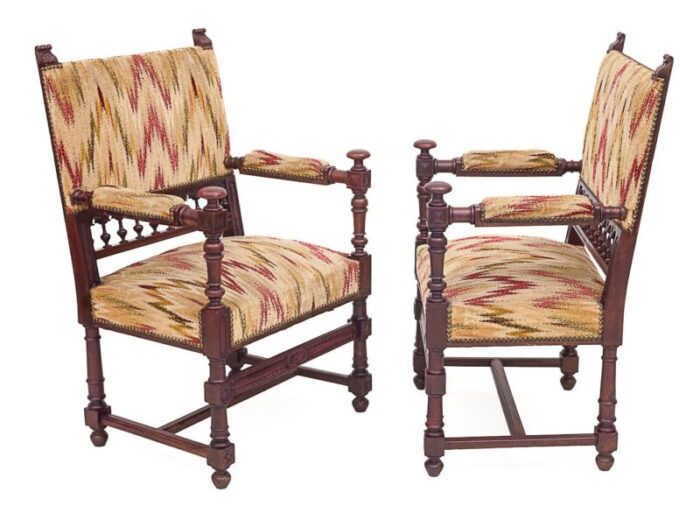 louis xiii armchairs 1940s set of 2 3099