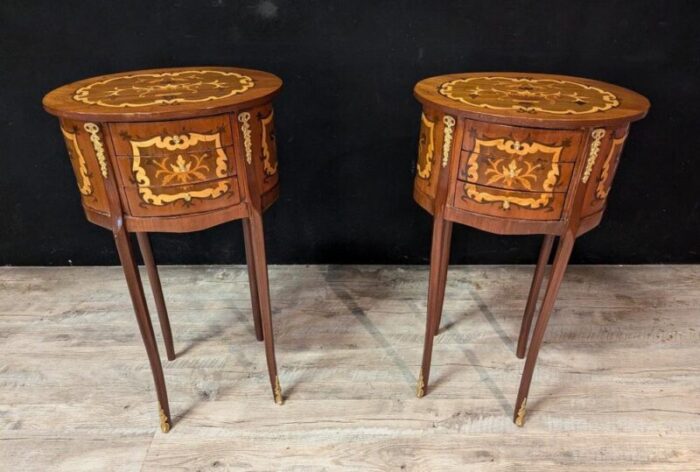 louis xv narrow bedside tables in marquetry set of 2 8171