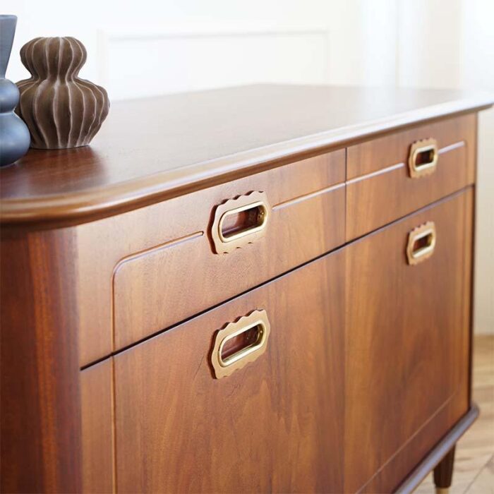 mahogany chest of drawers with brass details 1940s 0391