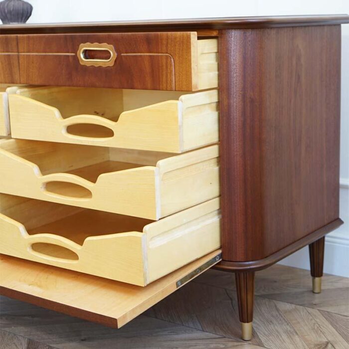 mahogany chest of drawers with brass details 1940s 3772 1