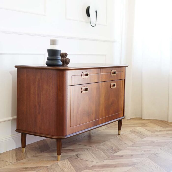 mahogany chest of drawers with brass details 1940s 5982