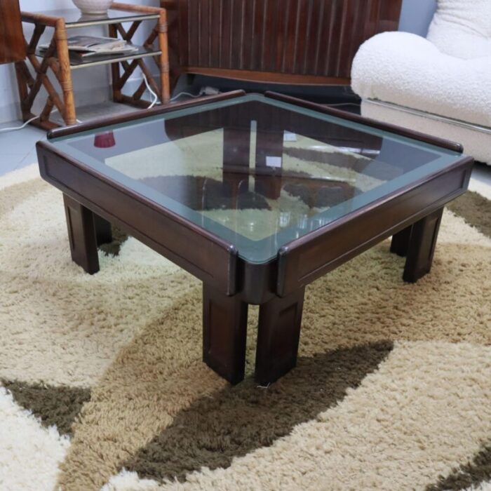 mahogany square coffee table in the style of afra and tobia scarpa 1970s 8941