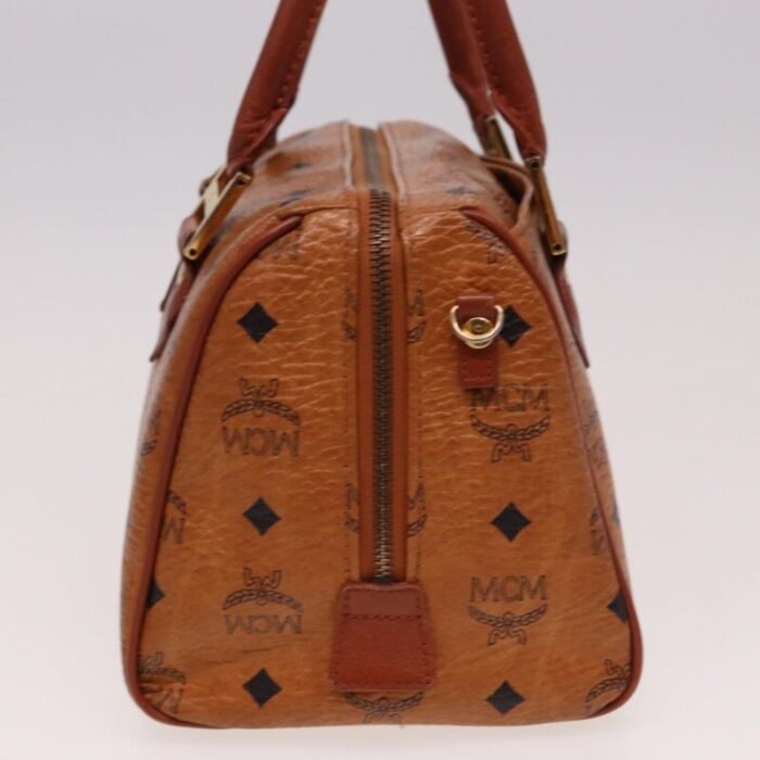 mcm vicetos logogram mini boston bag pvc leather brown auth ki4582 9106