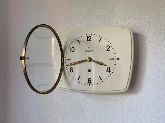 mechanical ceramic wall clock from junghans germany 1950s 5