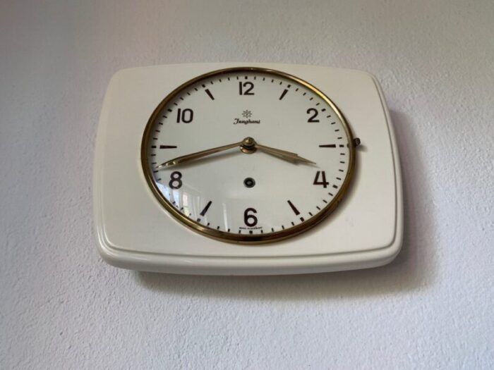 mechanical ceramic wall clock from junghans germany 1950s 8