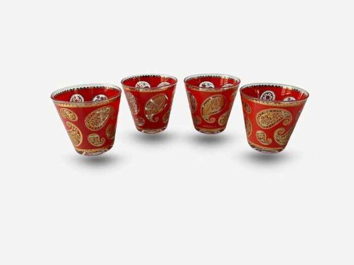 mid 20th century culver red paisley old fashioned cocktail glasses set of 4 1032