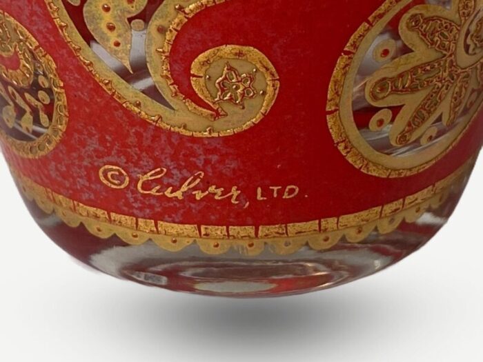 mid 20th century culver red paisley old fashioned cocktail glasses set of 4 2886