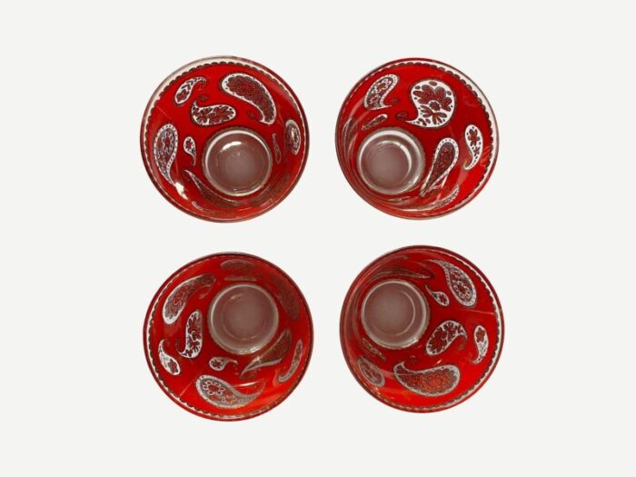 mid 20th century culver red paisley old fashioned cocktail glasses set of 4 9919