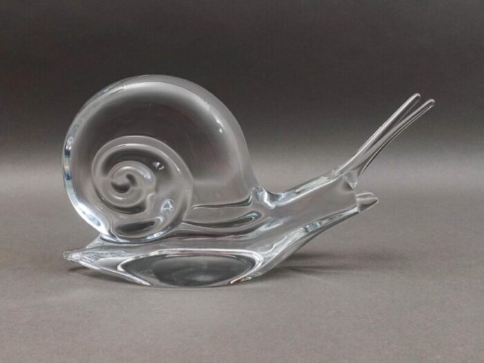 mid 20th century daum crystal france signed snail escargot large glass figurine sculpture 0799