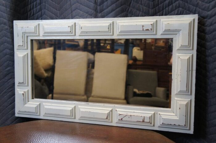 mid 20th century french country white distressed chic painted vanity mantel wall mirror 5179