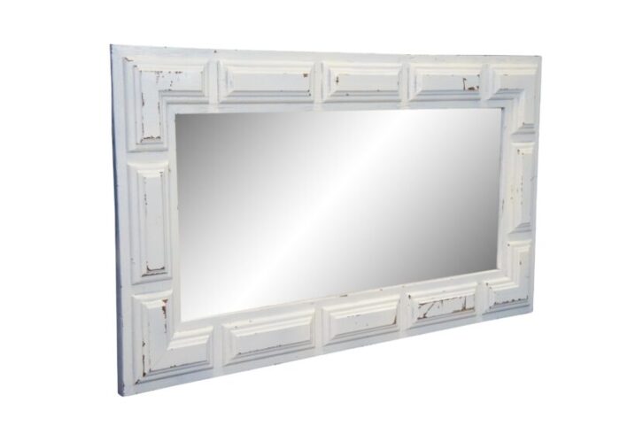 mid 20th century french country white distressed chic painted vanity mantel wall mirror 9228