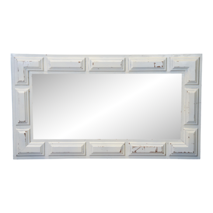 mid 20th century french country white distressed chic painted vanity mantel wall mirror 9460