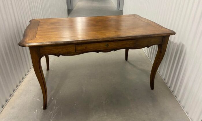 mid 20th century hekman country french provincial dining table with drawer and scalloped apron 2448