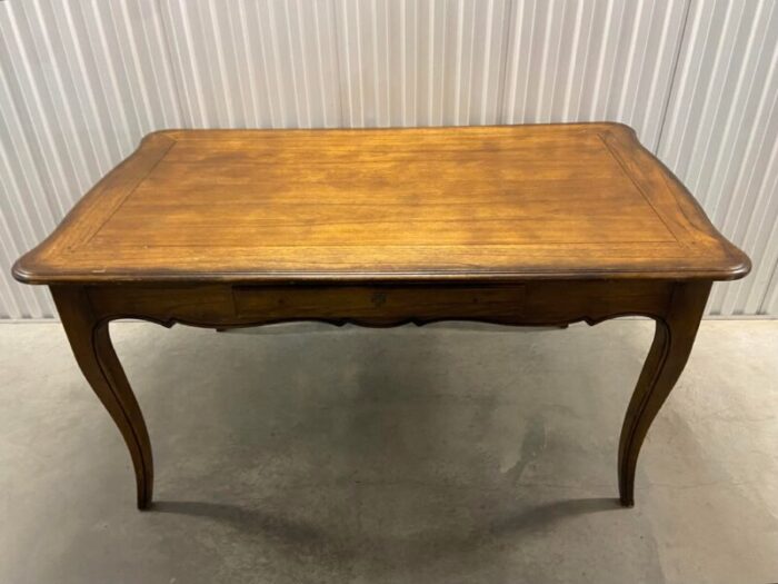 mid 20th century hekman country french provincial dining table with drawer and scalloped apron 3073