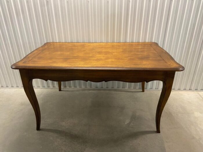 mid 20th century hekman country french provincial dining table with drawer and scalloped apron 4761