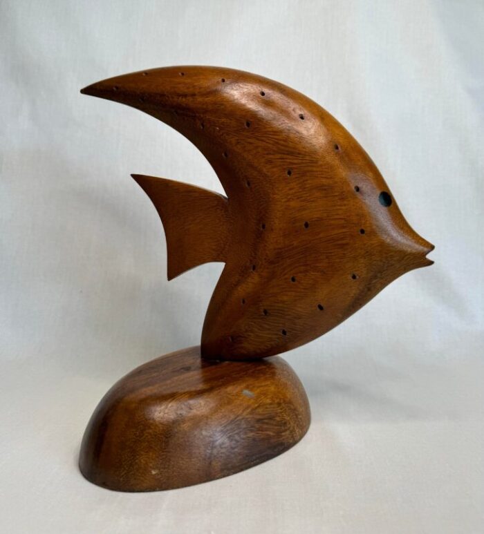 mid 20th century mid century modern angelfish solid wood sculpture 6298