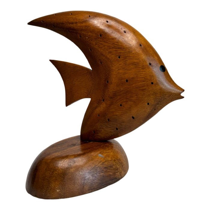 mid 20th century mid century modern angelfish solid wood sculpture 7923