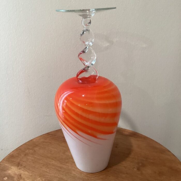 mid 20th century modern handblown art glass vase with swirling pedestal italy 2421