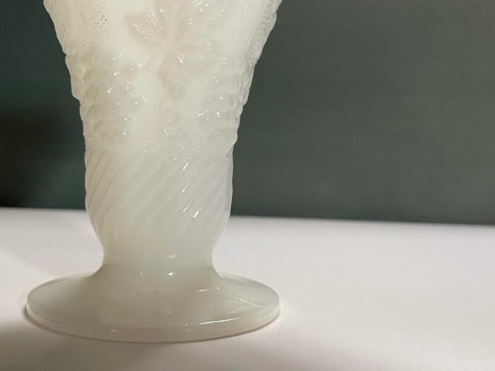 mid 20th century vineyard patterned milk glass vase 4167