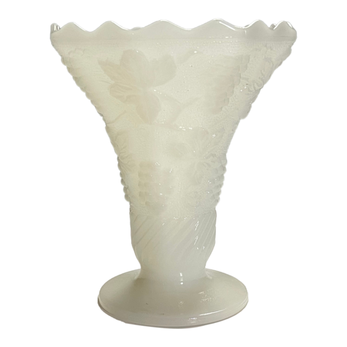 mid 20th century vineyard patterned milk glass vase 5438