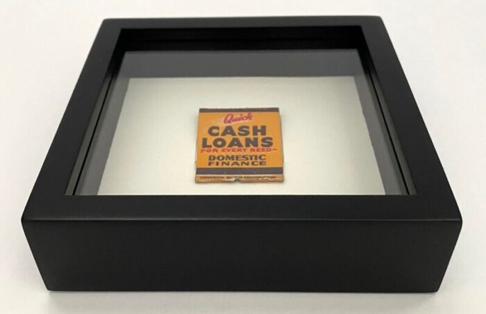 mid 20th century vintage framed matchbook from quick cash loans 3090