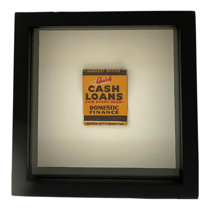 mid 20th century vintage framed matchbook from quick cash loans 8282